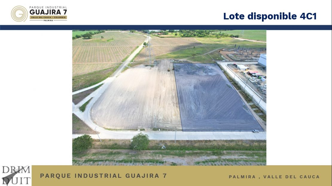 Parques Industriales vende o alquila Lote de 11.052 m² en el Parque Industrial Guajira 7 entre Cali-Palmira, Valle del Cauca