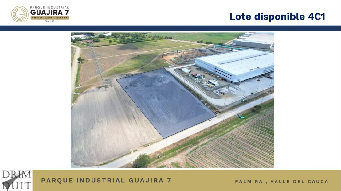 Parques Industriales vende o alquila Lote de 11.052 m² en el Parque Industrial Guajira 7 entre Cali y Palmira, Valle del Cauca