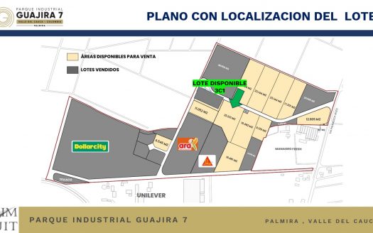 Lote de 22.212 m² en venta o alquiler en el Parque Industrial Guajira 7, cerca a Cali y Palmira, Valle del Cauca